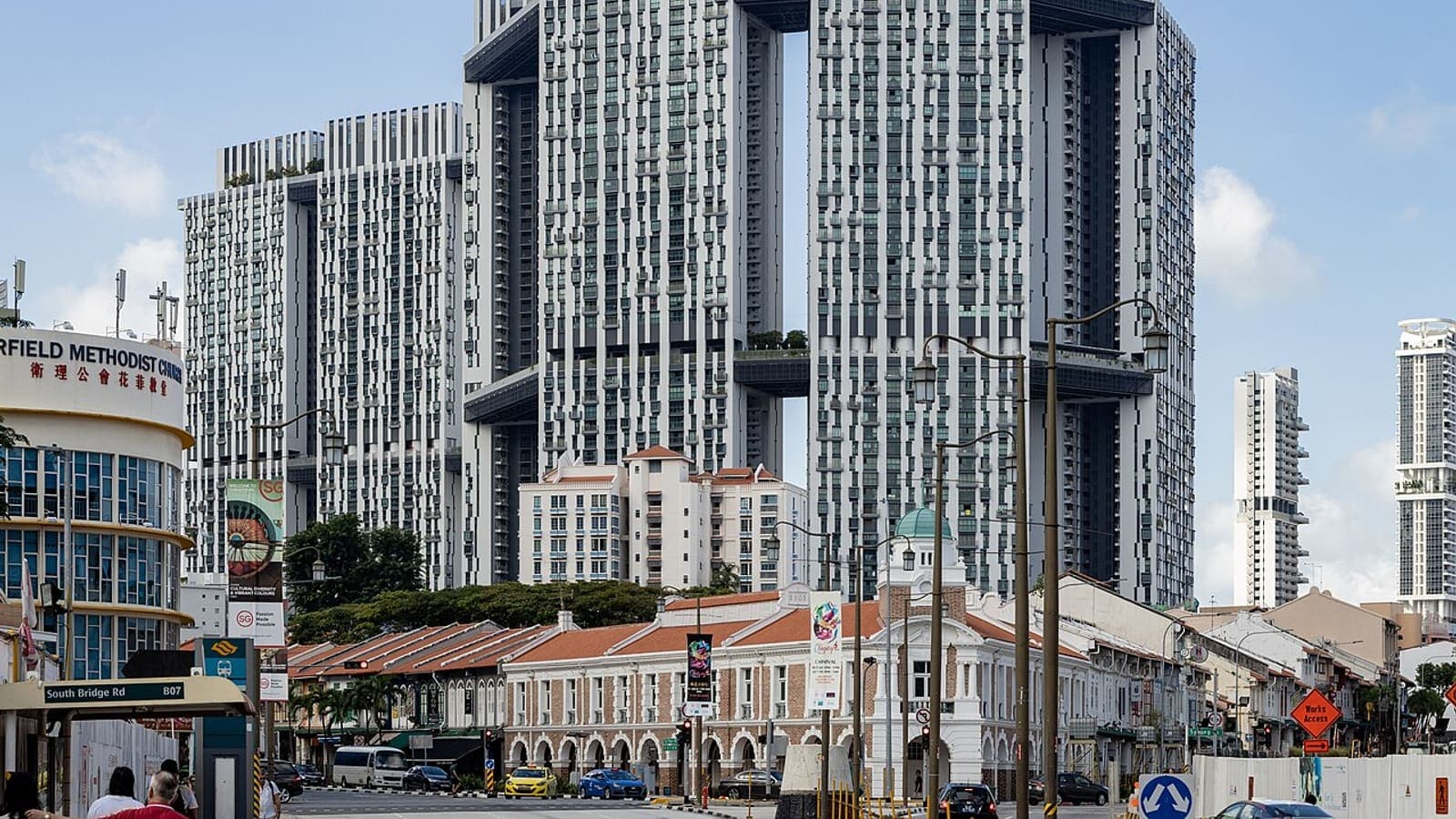 Pinnacle@Duxton towers above Tanjong Pagar shophouses