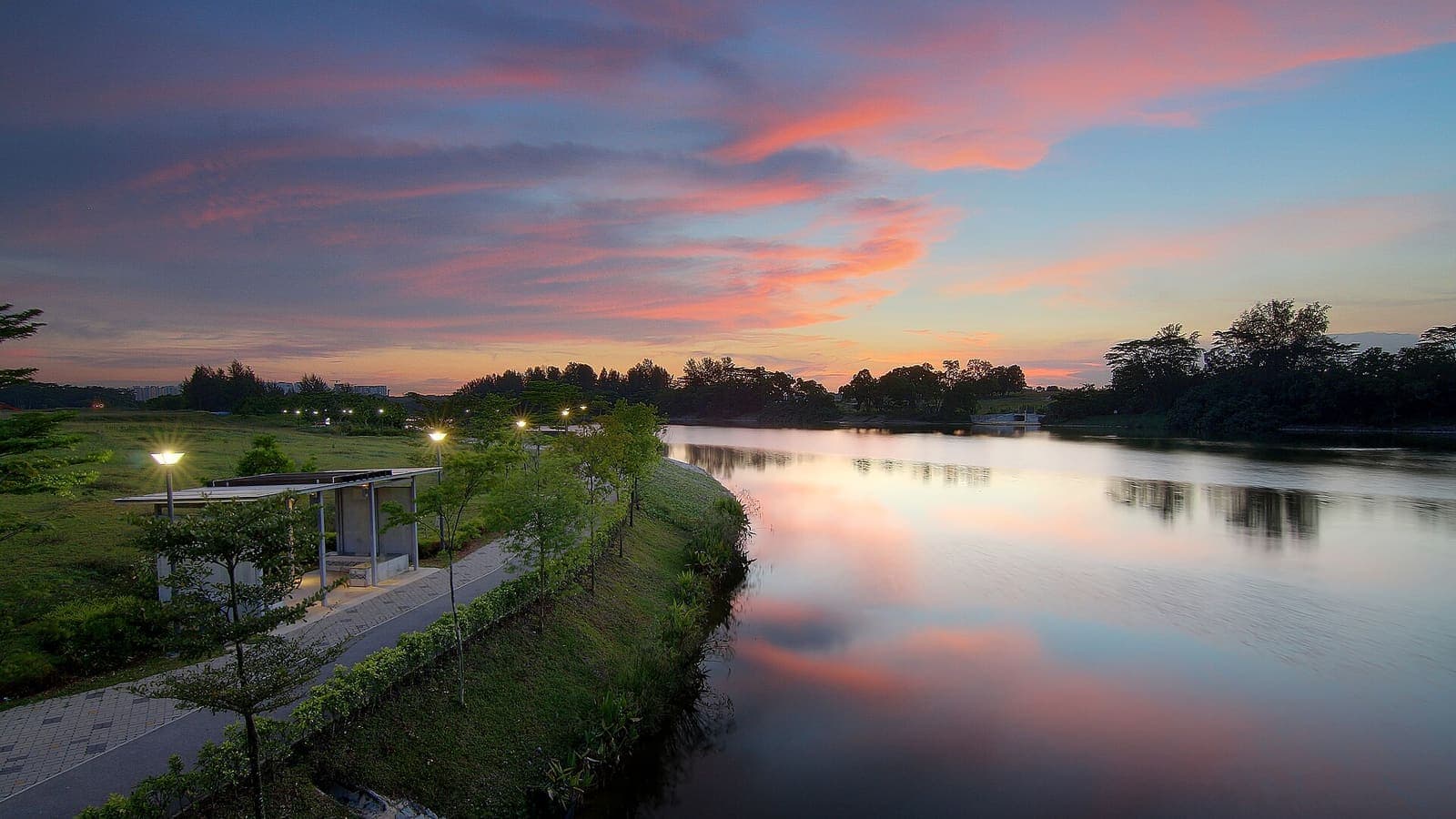 The Punggol waterway at dusk